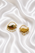 Pachi Kundan Nath in Fish Design – Gold-Toned Nose Ring with Pearl Drops