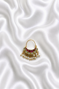 Pachi Kundan Nath with Pink & white Kundan Stones – Pearl Drop Nose Ring
