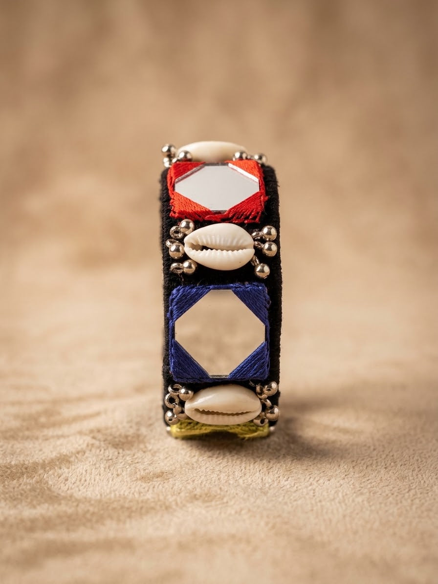 Rabari Mirror Work Openable Kada – Handembroidered Tribal Bangle
