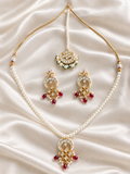 Premium Kundan Pearl Necklace with Matching Tika & Earrings