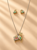 Dual Tone  Kamdhenu Cow Pendant Necklace Set with Earrings | Pachi Kundan