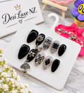 Midnight Silver Press-On Nails | Black & Silver Glitter Navratri Nails with Charms