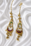 Pink and green Chandbali earrings with sahara