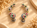 Pachi Kundan Peacock Ear Cuffs | Dual Tone German Silver Karn Phool with Jhumka