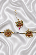 Kundan Maang Tikka & Mathapatti Set – Bridal Head Jewelry with Ruby & Green Stones