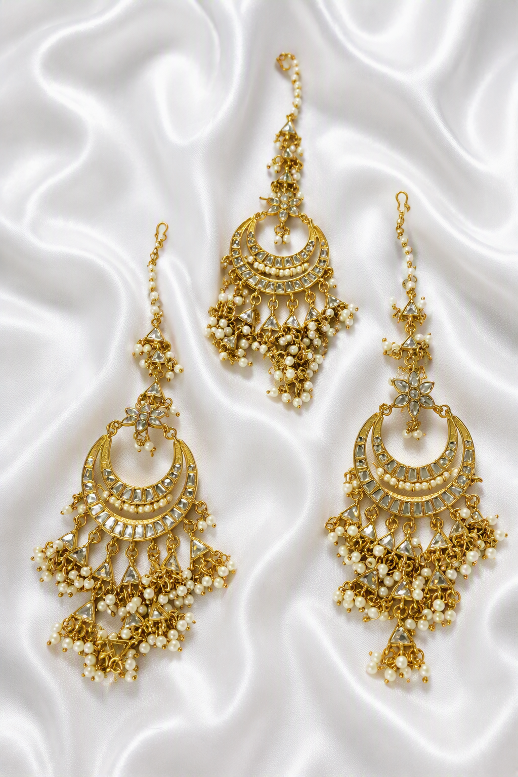 Kundan Chandbali Earrings with Matha Tikka Set