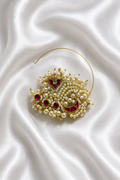 Pachi Kundan Pearl Nath  – Pink Stone Bridal Nose Ring
