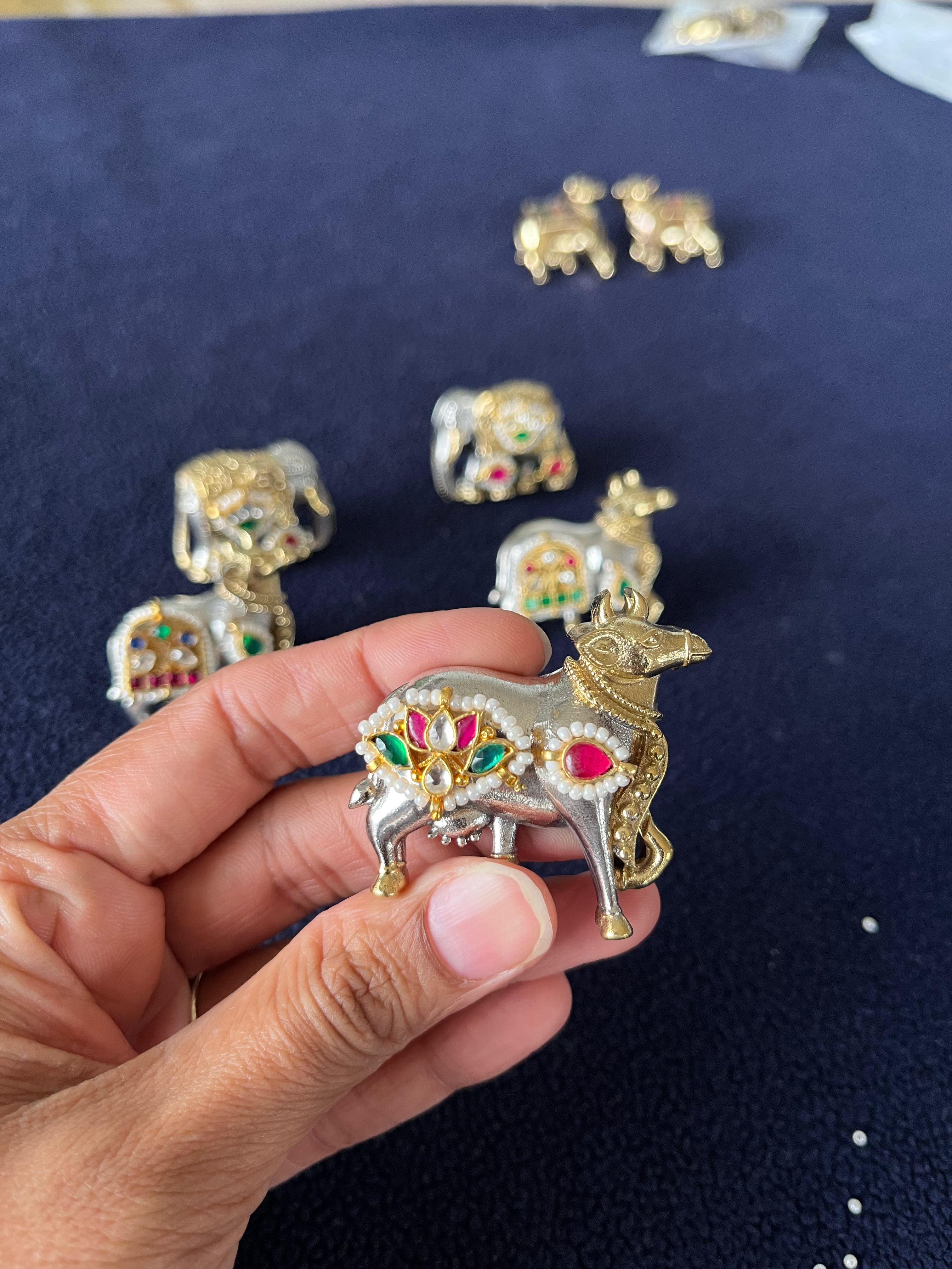 Kamdhenu cow ring — pachi kundan Dual tone
