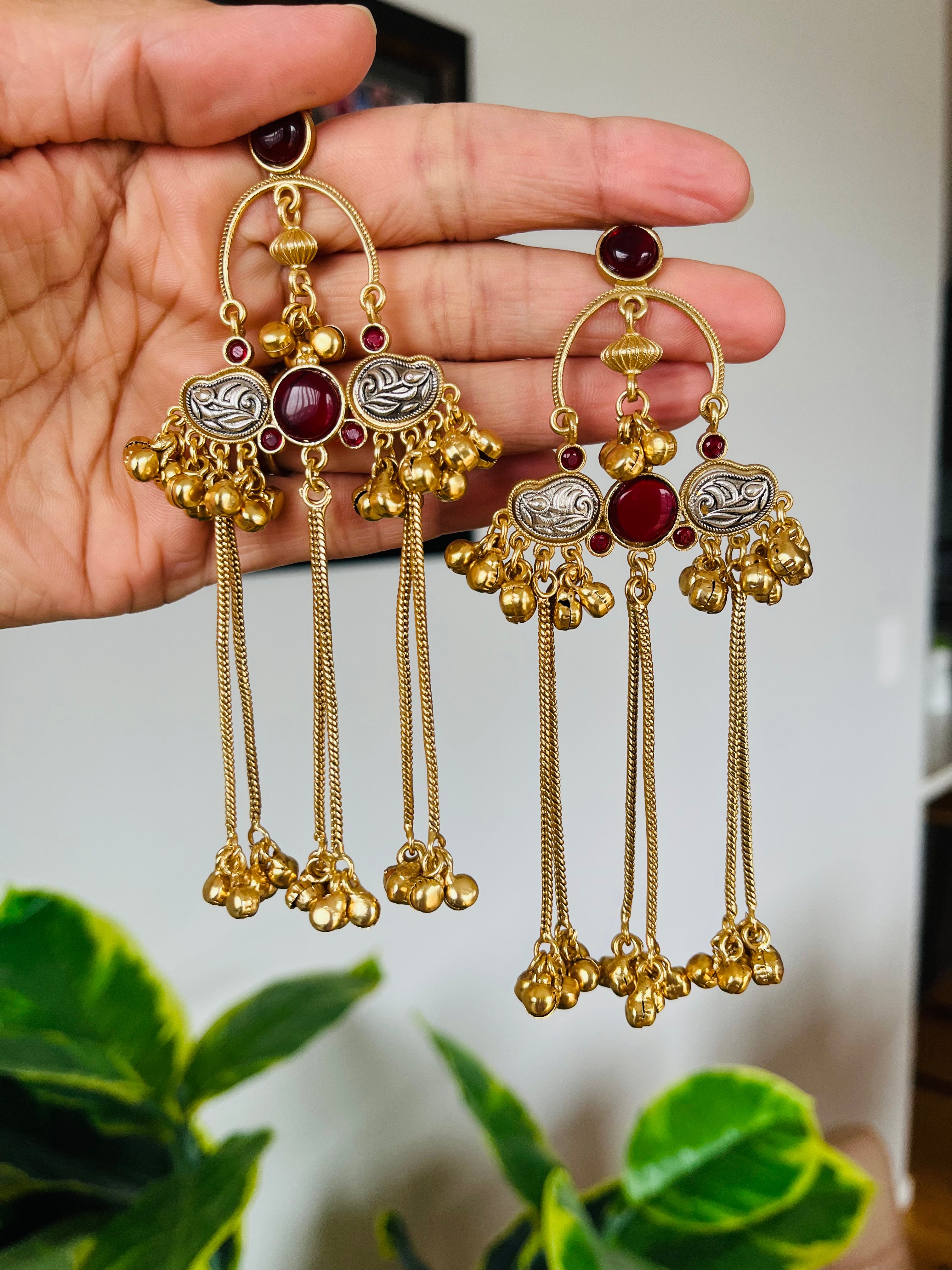 Dual tone Kashmiri earrings on brass—Desi Luxe NZ