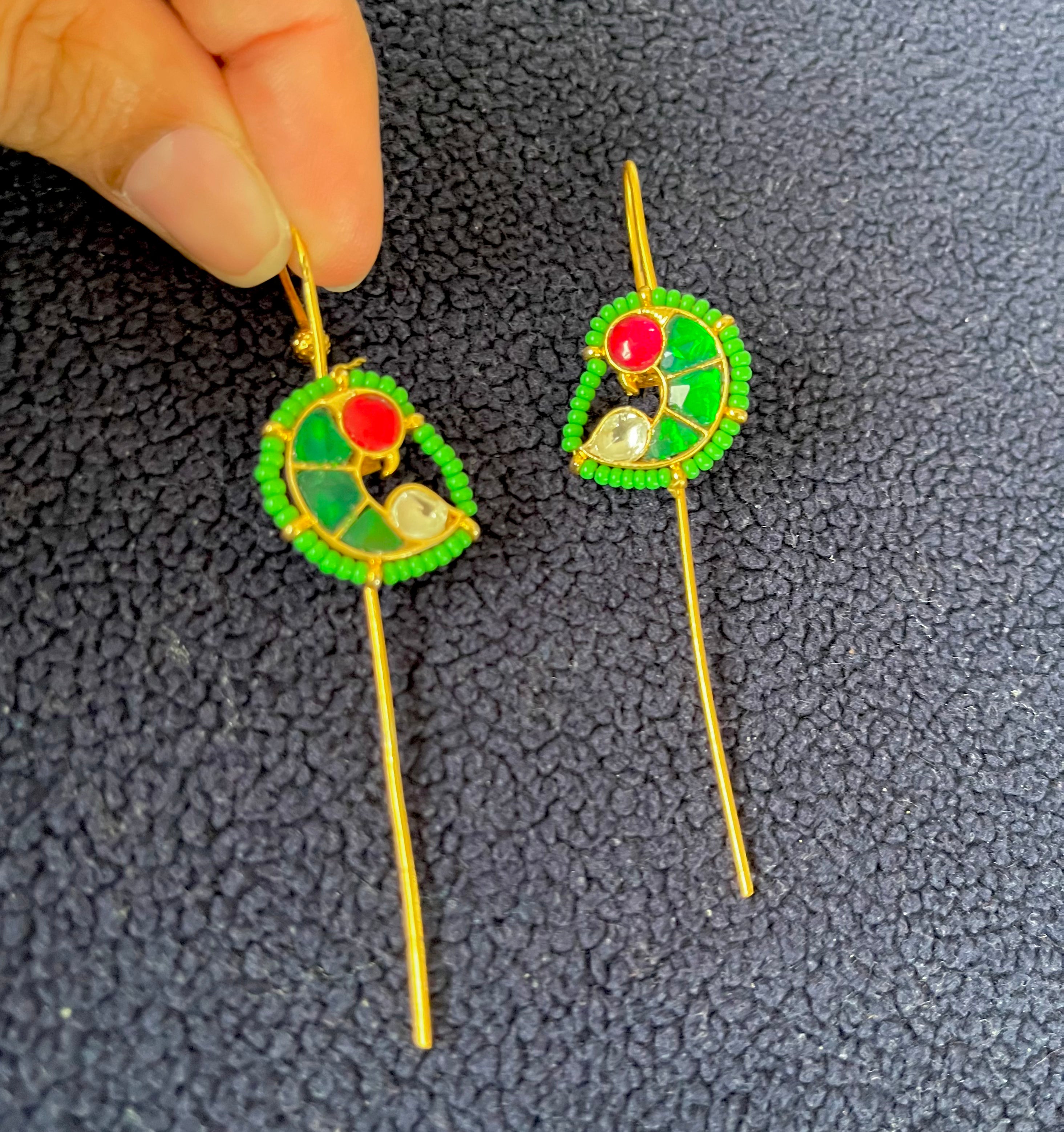 Indian Parrot kundan needle earcuff—Desi Luxe NZ