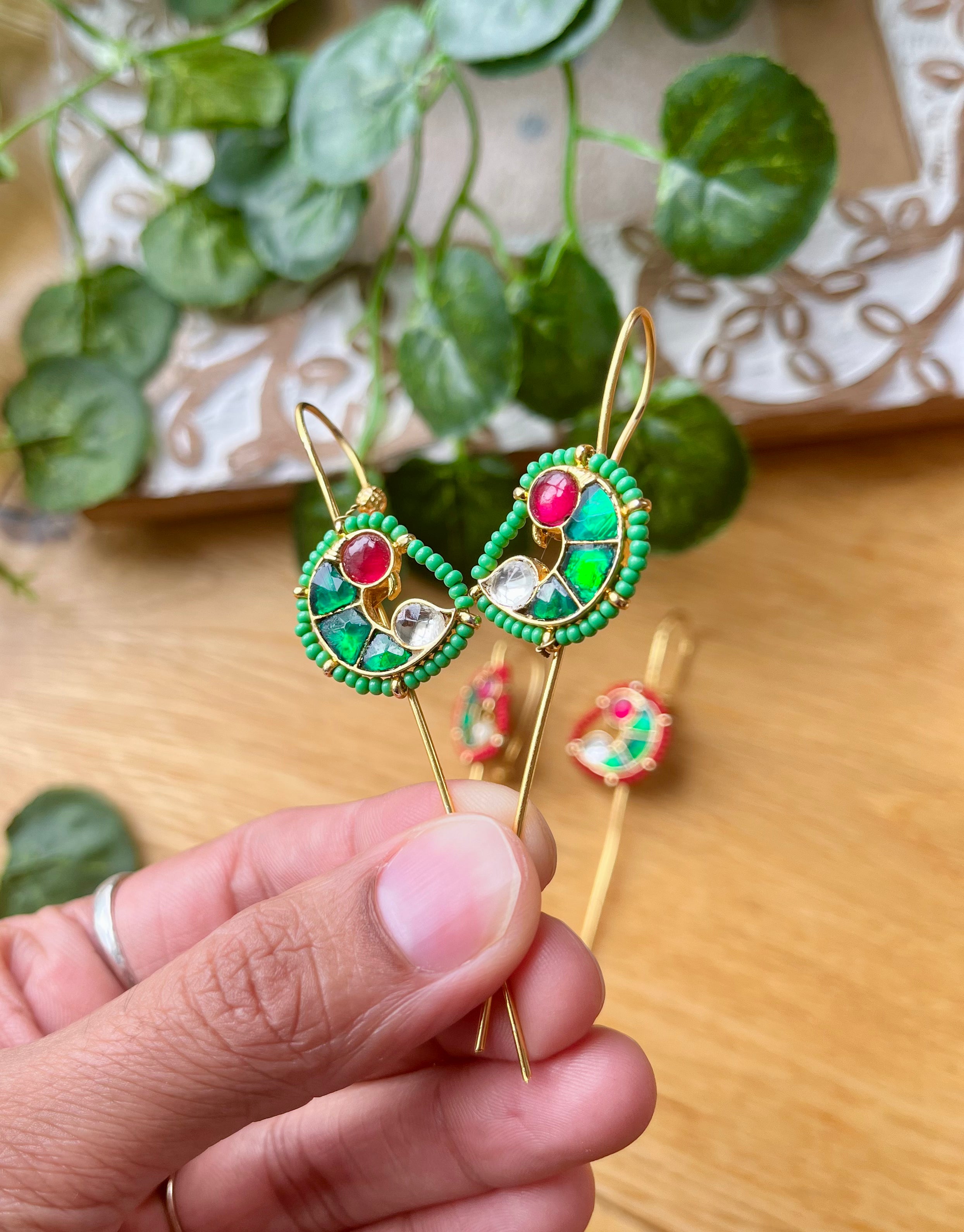 Indian Parrot kundan needle earcuff—Desi Luxe NZ