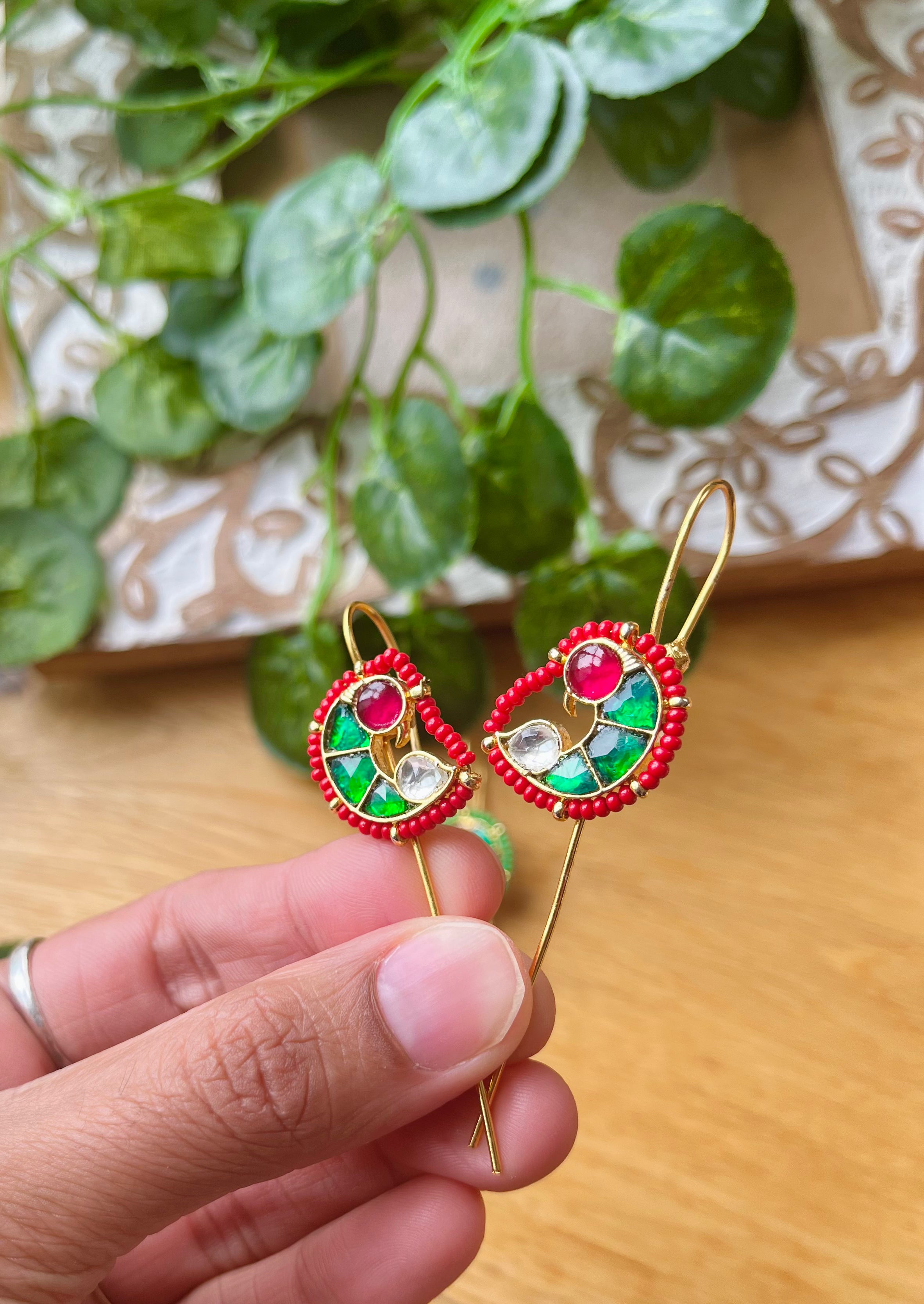 Indian Parrot kundan needle ear cuff—Desi Luxe NZ