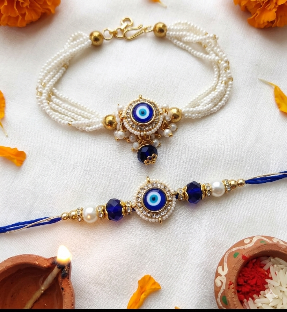 Evil eye couple rakhi pair—Desi Luxe NZ
