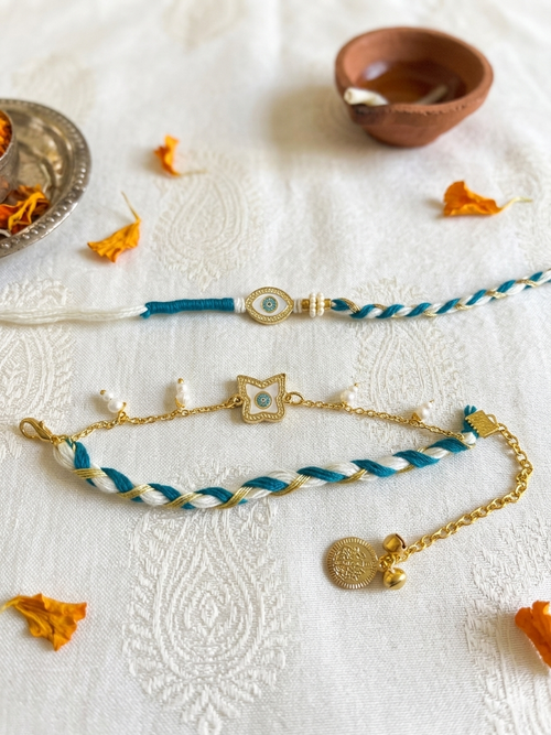 Bracelet evil eye couple rakhi pair—Desi Luxe NZ