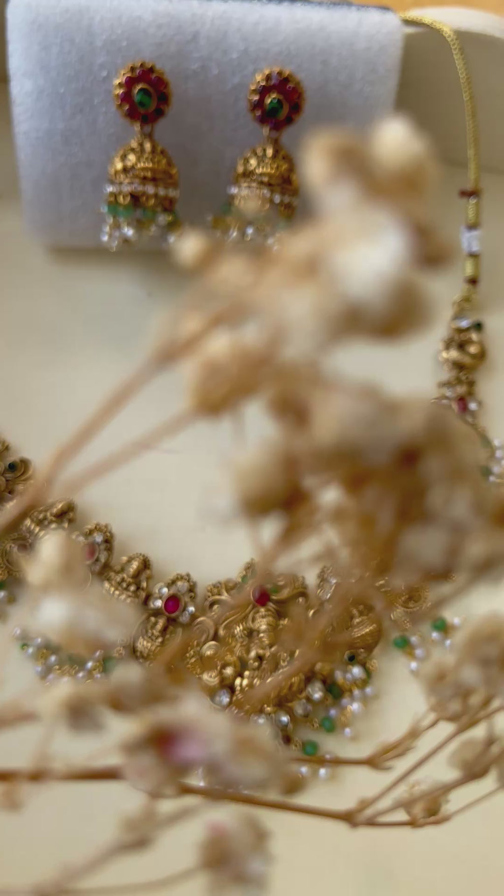 Antique polish Laxmiji necklace with Jhumki style earrings
