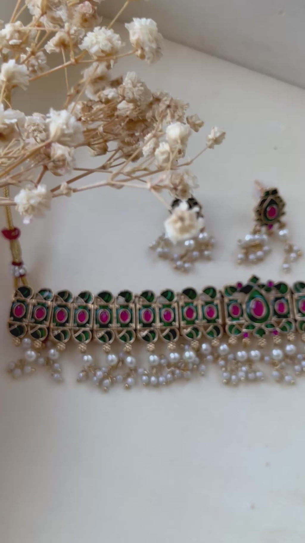 Pink kundan and Meenakari choker set