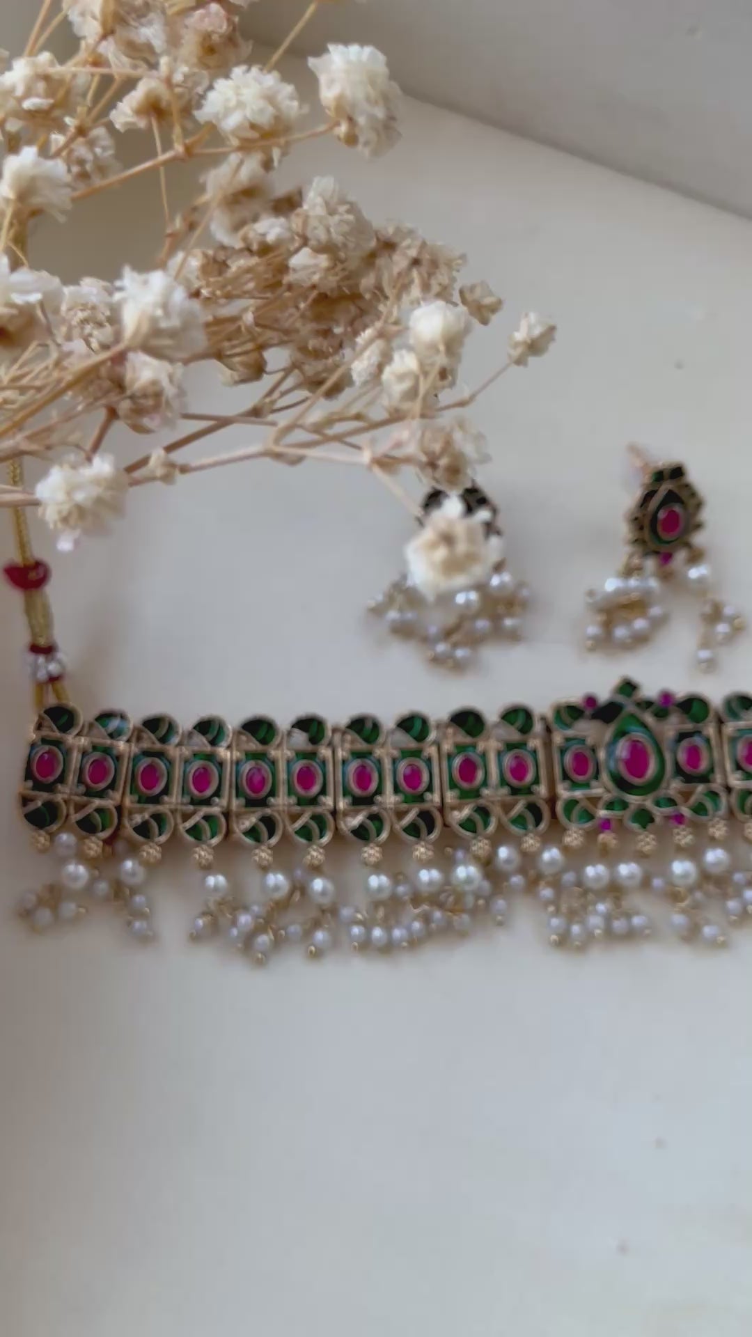 Pink kundan and Meenakari choker set