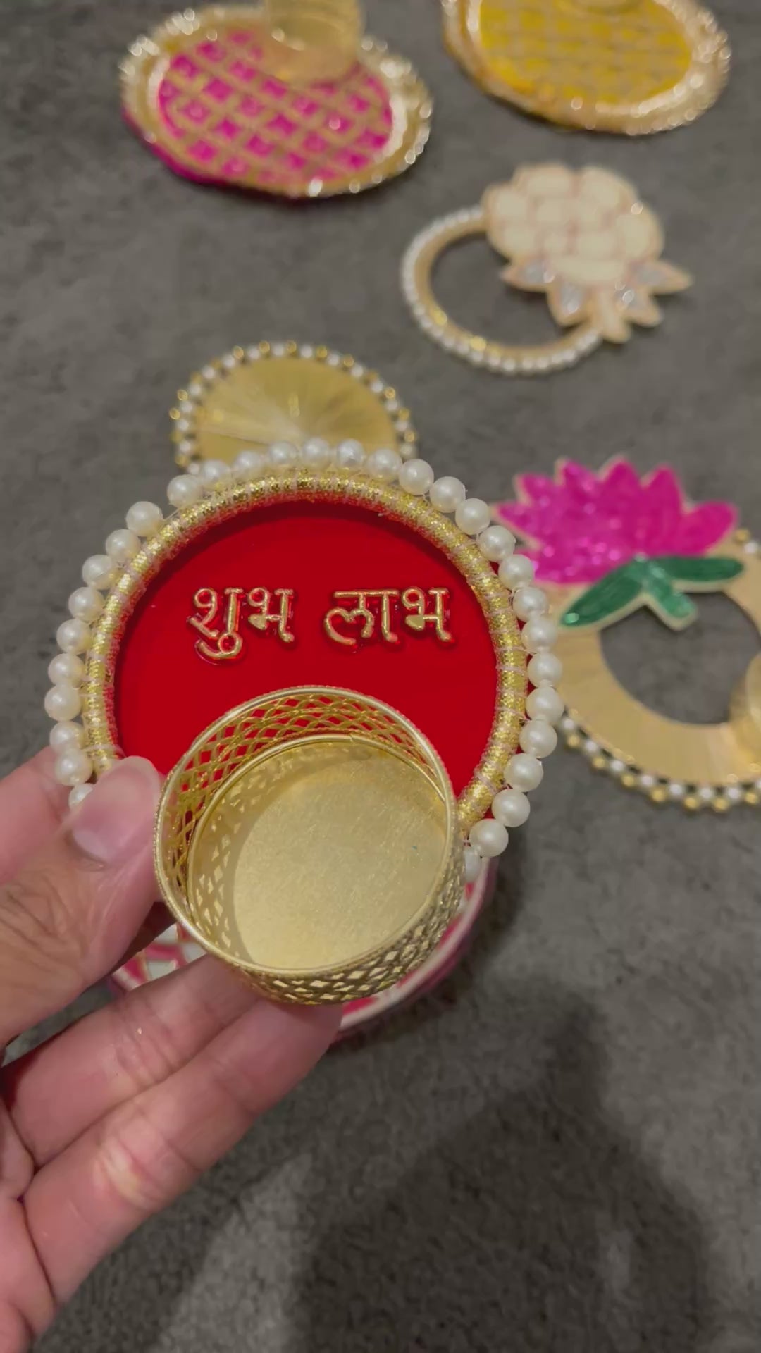 Red Subh Labh Tlight Candle holder