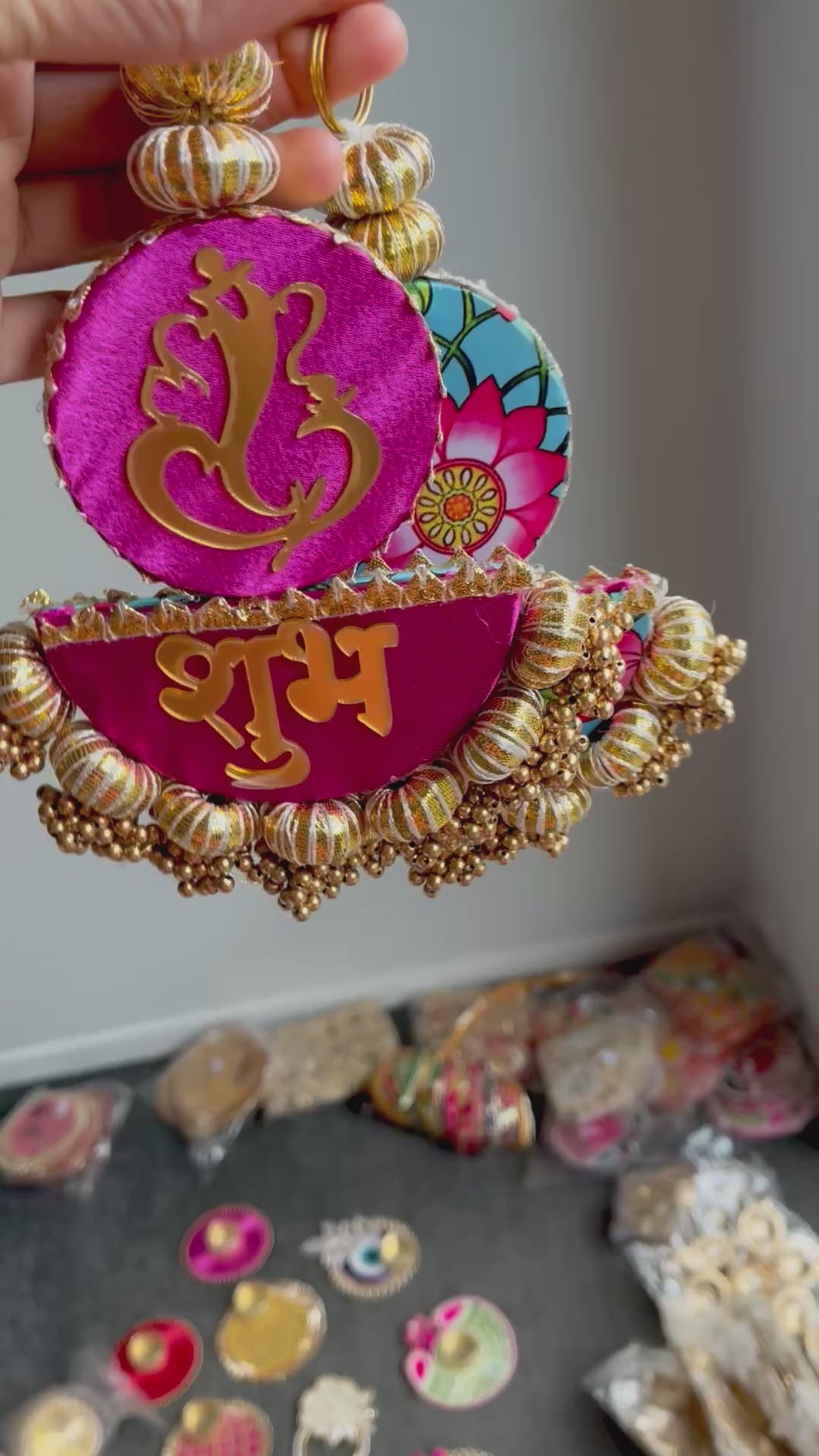 Pink Shubh  Labh Reversible Hangings