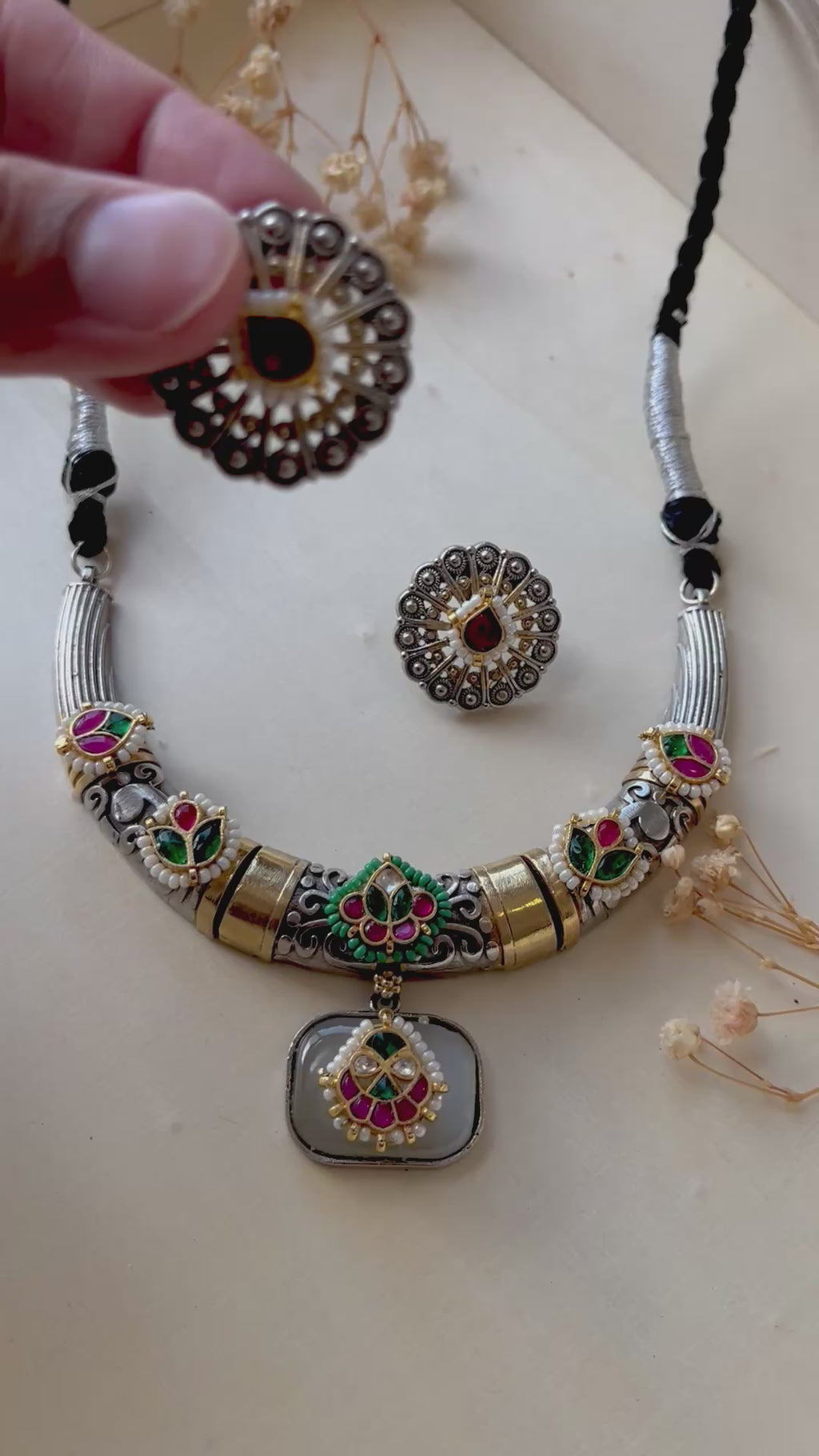 Heritage Dual Tone Hasli Necklace Set | Real Pachi Kundan Jewellery