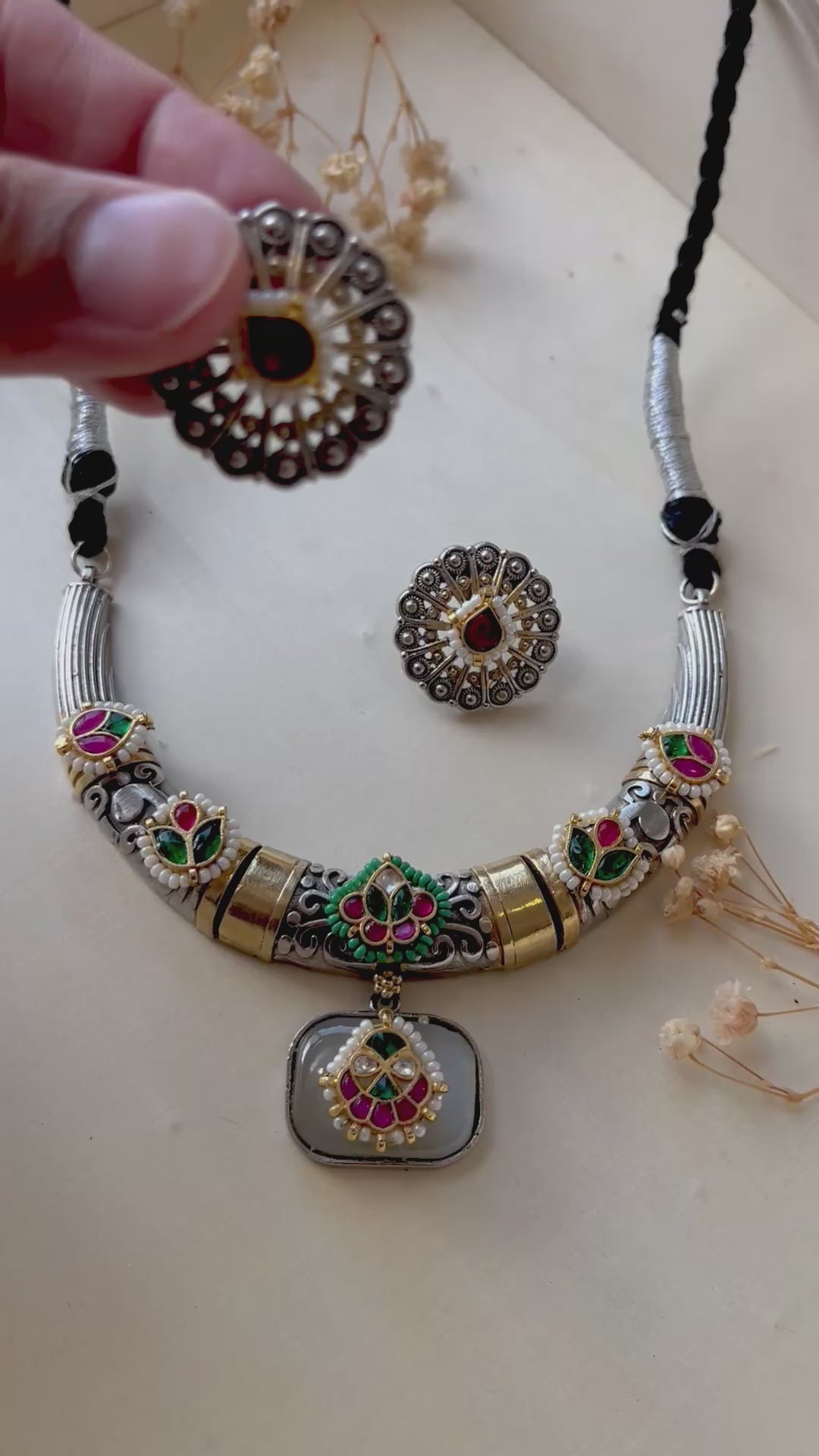 Heritage Dual Tone Hasli Necklace Set | Real Pachi Kundan Jewellery