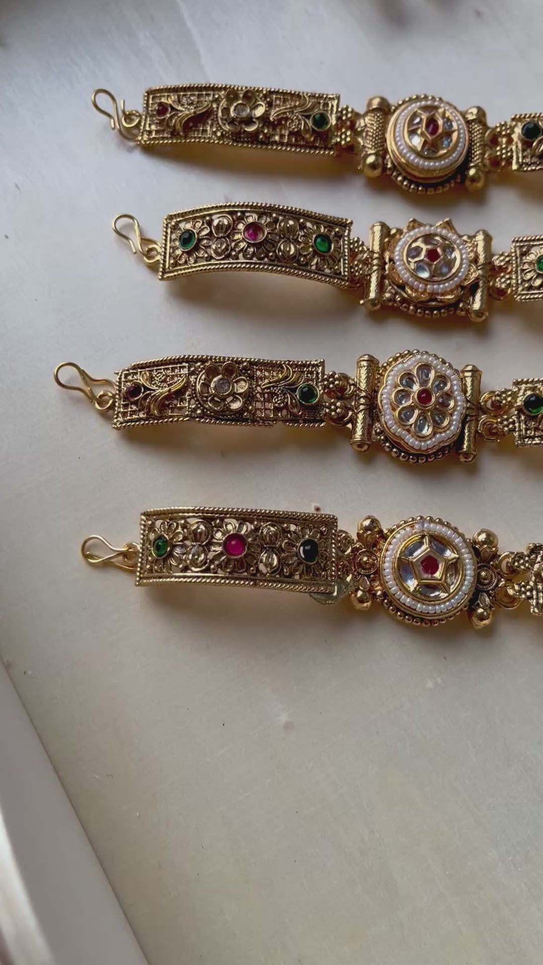 Antique Gold Kundan Bracelet | Adjustable Chain Jewellery NZ