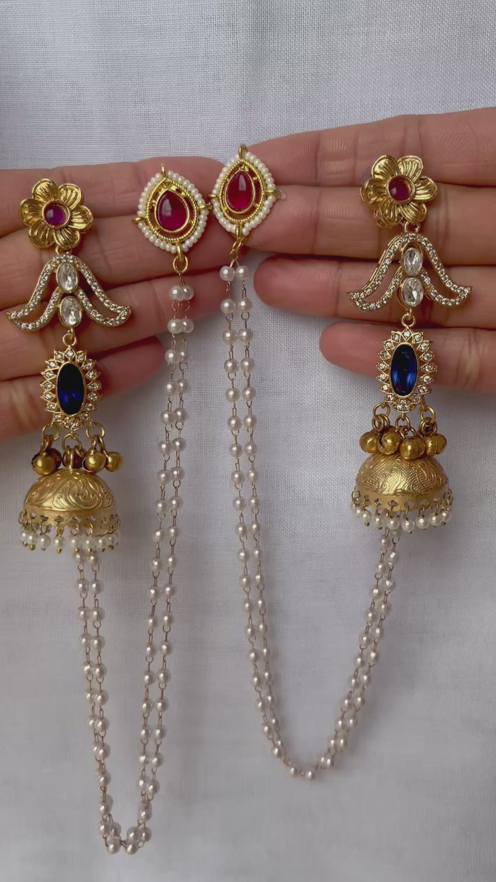 Blue and Red stone Jhumkis