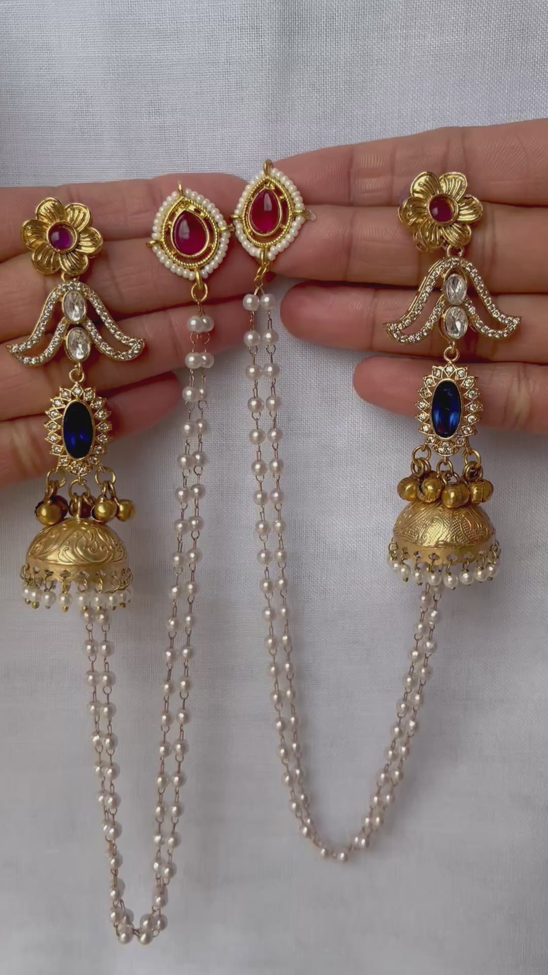 Blue and Red stone Jhumkis
