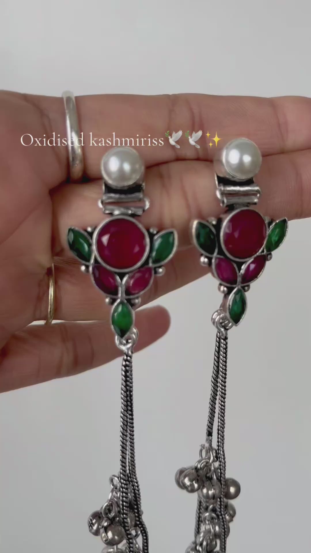 White stone oxidised kashmiri earrings