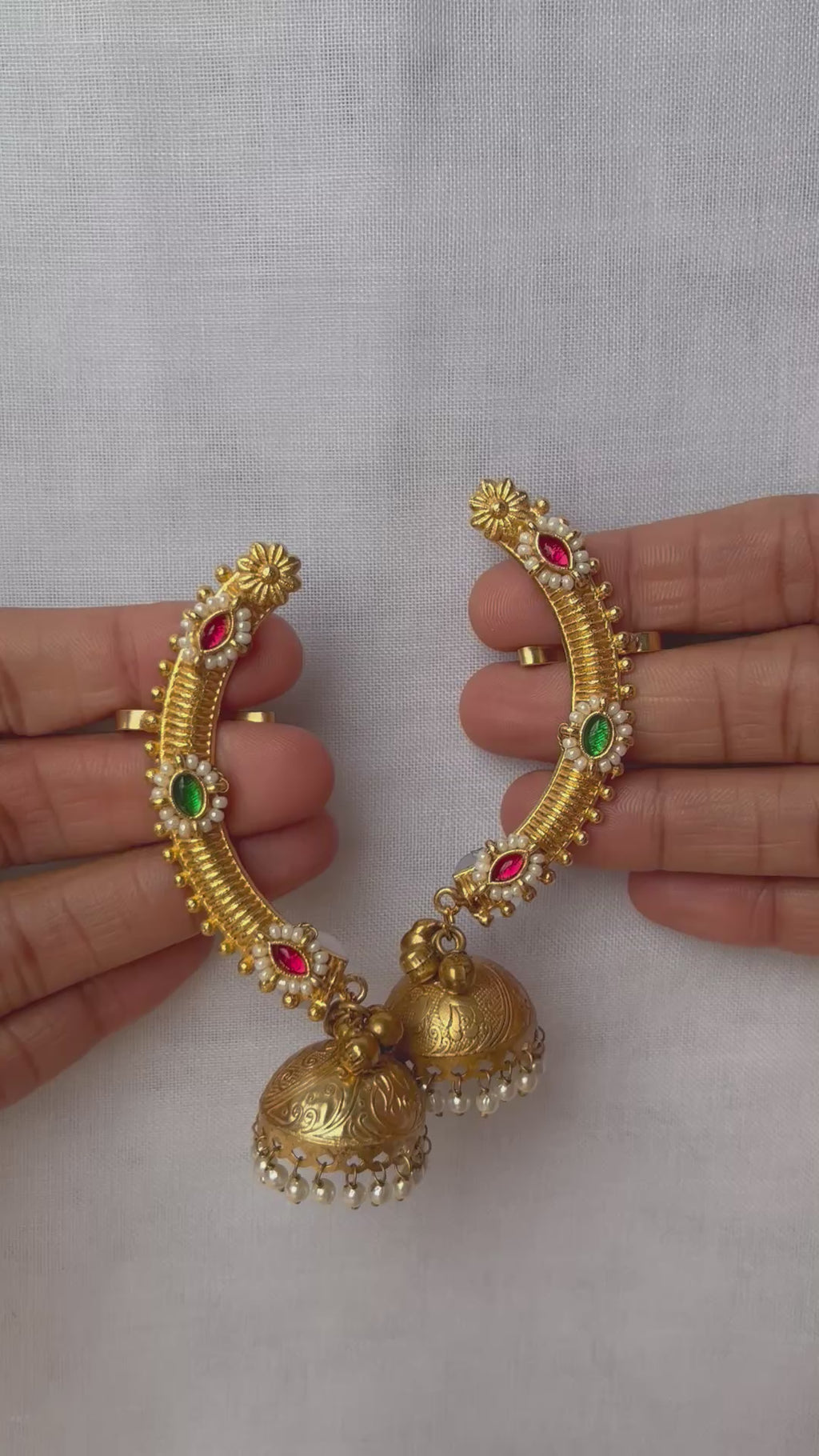 Red/Green stone karnaphool jhumkis